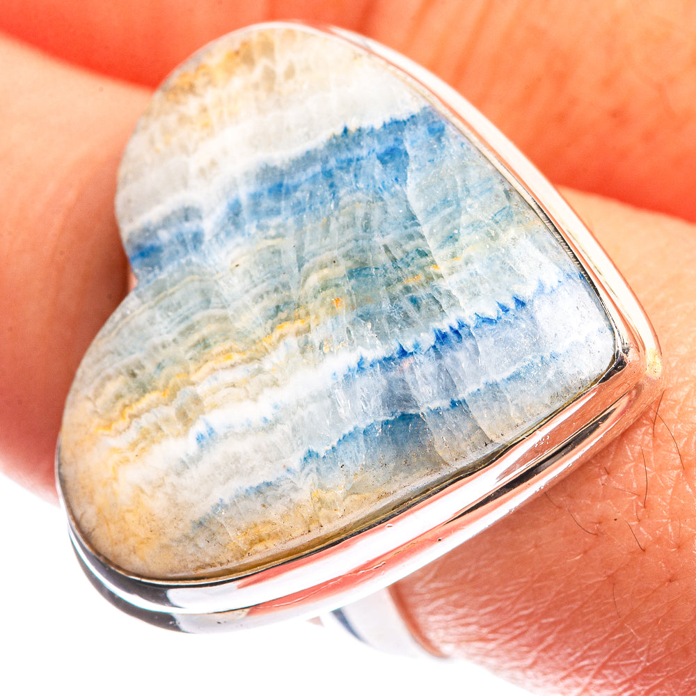Large Blue Scheelite 925 Sterling Silver Ring Size 8