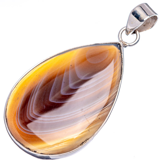 Sterling silver Botswana agate teardrop pendant with yellow and dark striped bands, bail top