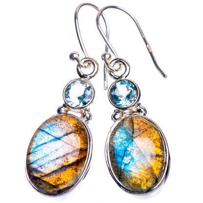 Labradorite, Blue Topaz Earrings 1 1/2" (925 Sterling Silver) E432779