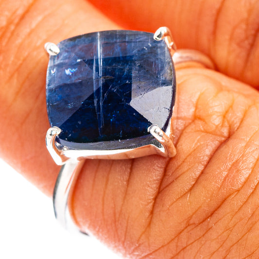 Faceted kyanite ring, .925 sterling silver with blue square-cut gemstone, size 6