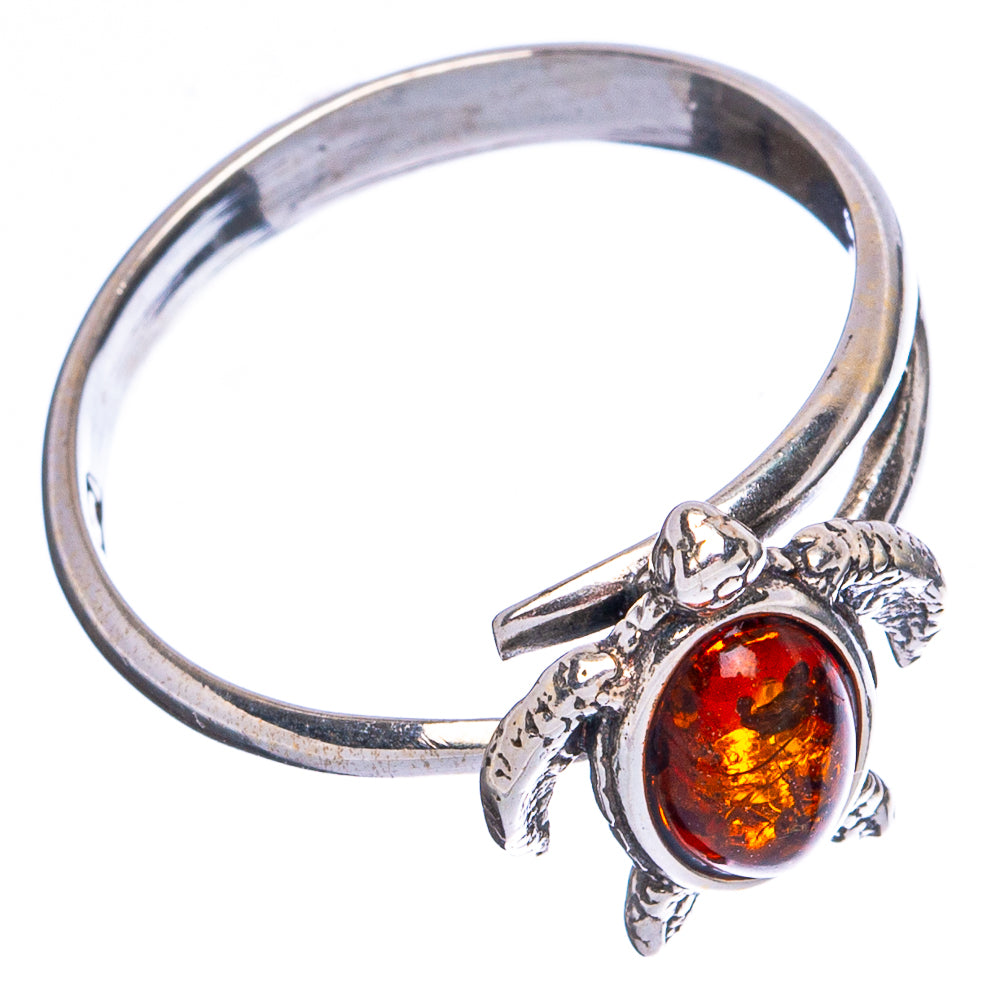 Baltic Amber Sea Turtle Ring Size 6 Adjustable (.925 Sterling Silver)