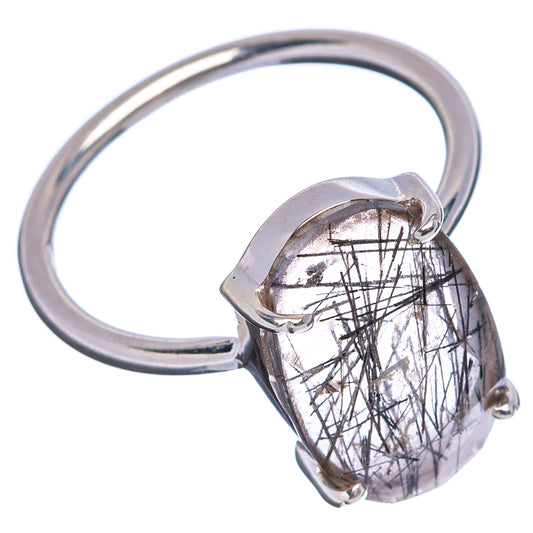 Tourmalinated quartz ring in .925 sterling silver, oval faceted stone with prongs