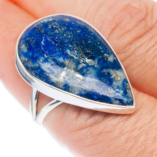 Teardrop blue gemstone cabochon sterling silver ring, size 7