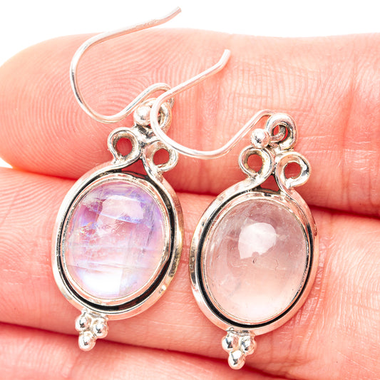 925 sterling silver dangle earrings with oval rainbow moonstone cabochons