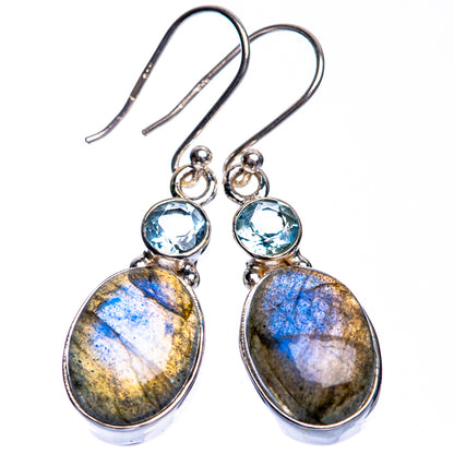 Labradorite, Blue Topaz Earrings 1 5/8" (925 Sterling Silver) E432749