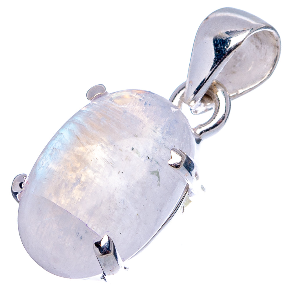 Oval rainbow moonstone pendant in .925 sterling silver bezel setting, loop top
