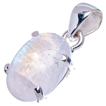 Oval rainbow moonstone pendant in .925 sterling silver bezel setting, loop top
