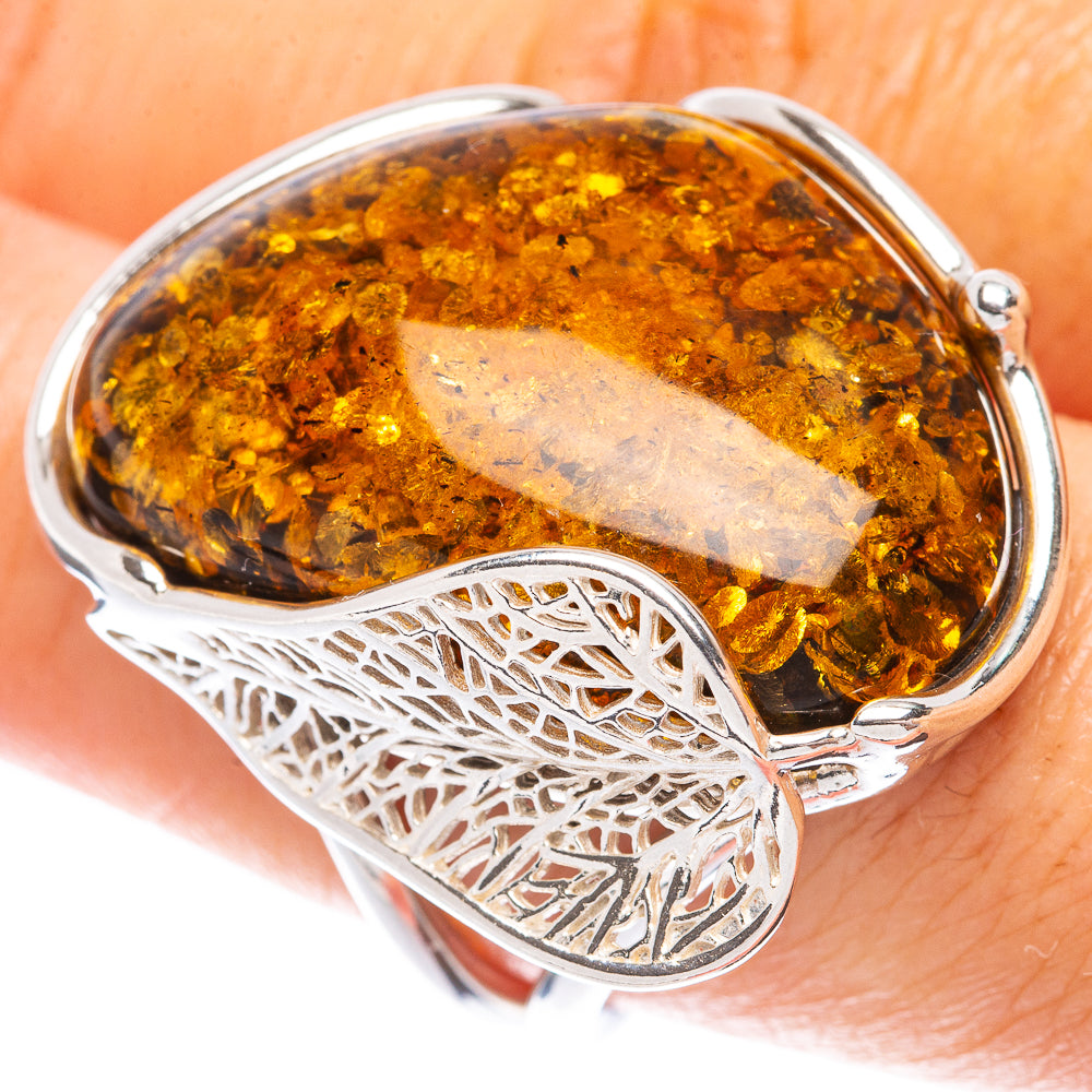 Baltic Amber Leaf Ring Size 8.25 (925 Sterling Silver) R1885