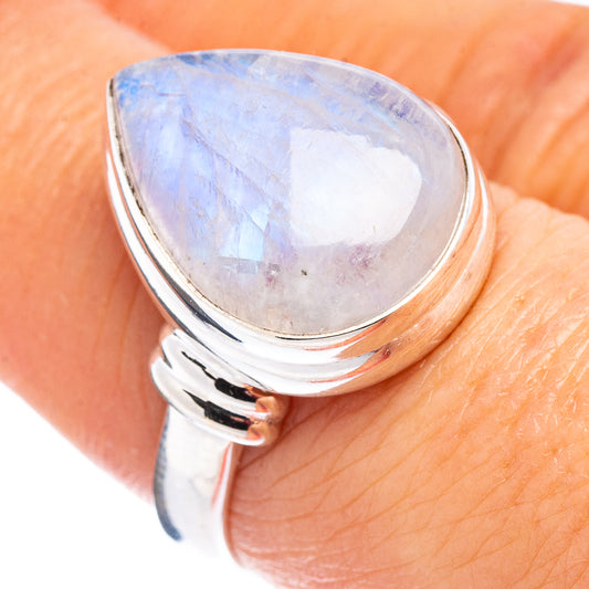 Rainbow moonstone ring, oval iridescent stone in .925 sterling silver band