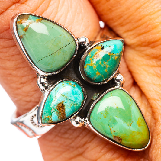 Turquoise teardrop stone adjustable sterling silver ring with four bezel settings
