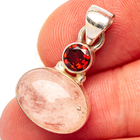Sterling silver pendant with red garnet and oval morganite cabochon, top bail