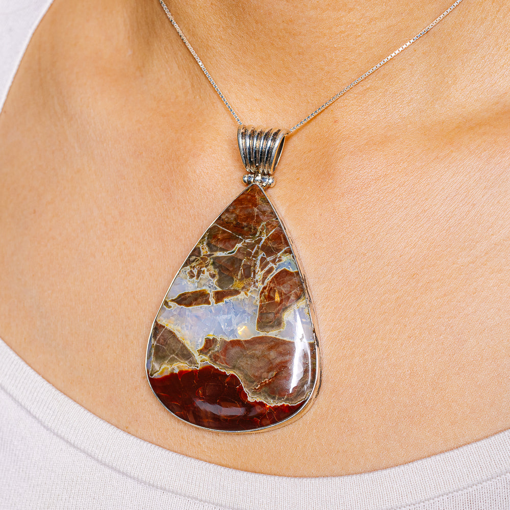 Gigantic Butterfly Jasper Pendant 3 1/2" (.925 Sterling Silver)