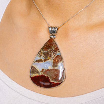 Gigantic Butterfly Jasper Pendant 3 1/2" (.925 Sterling Silver)