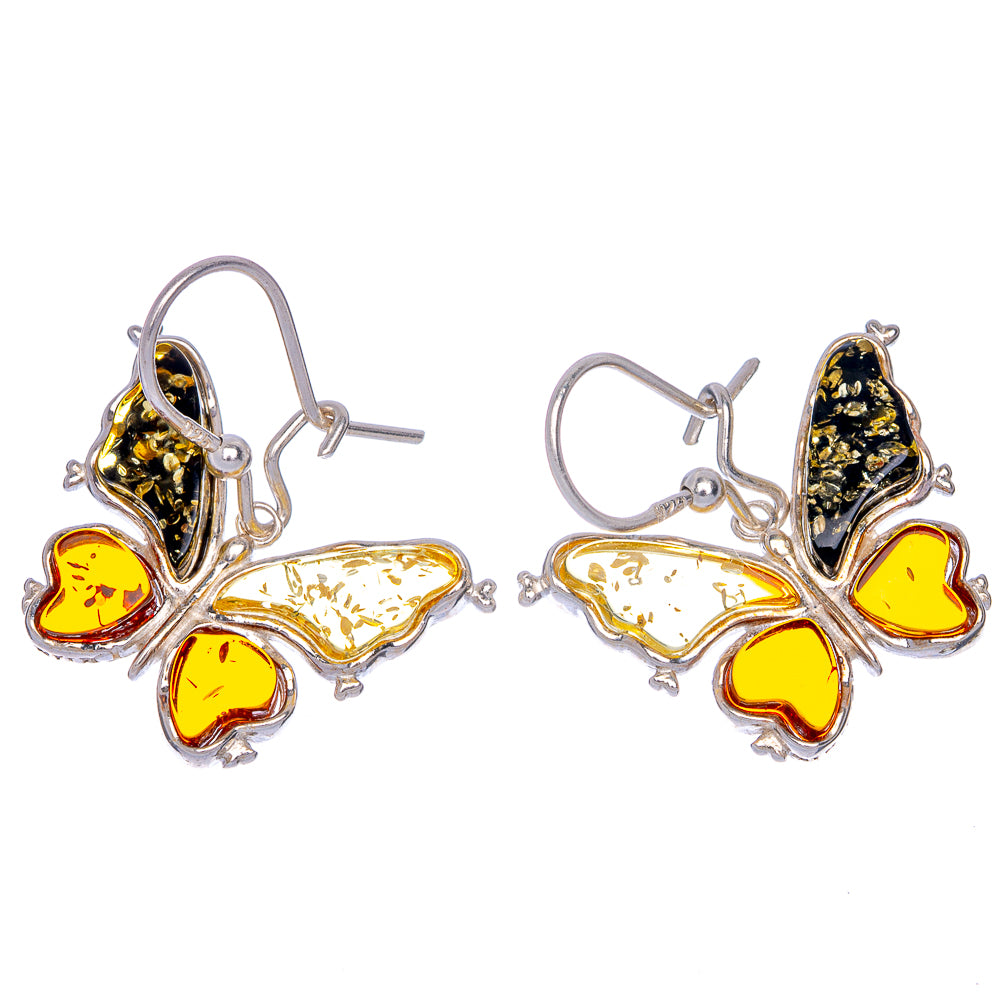 Baltic Amber Butterfly Earrings 1 1/8" (925 Sterling Silver) E433124