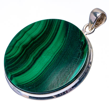 Malachite Coin 925 Sterling Silver Pendant 1 7/8" (925 Sterling Silver) PD38645