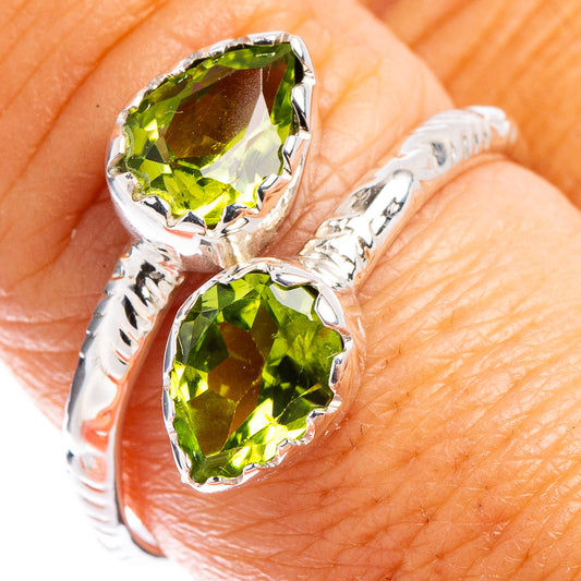 Sterling silver peridot ring, size 9.25, with two oval green gemstones on ornate band