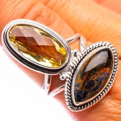 Large Lemon Quartz, Pietersite Ring Size 9 (925 Sterling Silver) R140836
