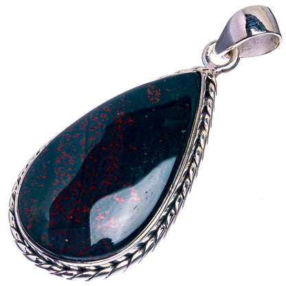 Bloodstone 925 Sterling Silver Pendant 1 3/4"