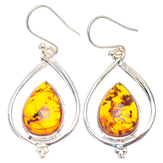 Sterling silver teardrop amber earrings, honey yellow Baltic amber drops