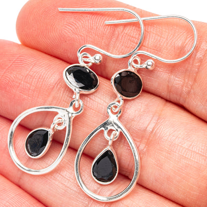 Black Onyx Dainty Earrings 1 5/8" (925 Sterling Silver) E2078