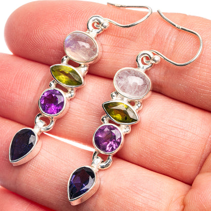 Rainbow Moonstone, Peridot, Amethyst, Tanzanite Earrings 2" (925 Sterling Silver) E432614