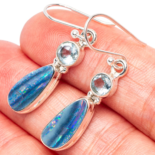 Rare Triplet Opal, Blue Topaz Earrings 1 1/2" (925 Sterling Silver) E1727