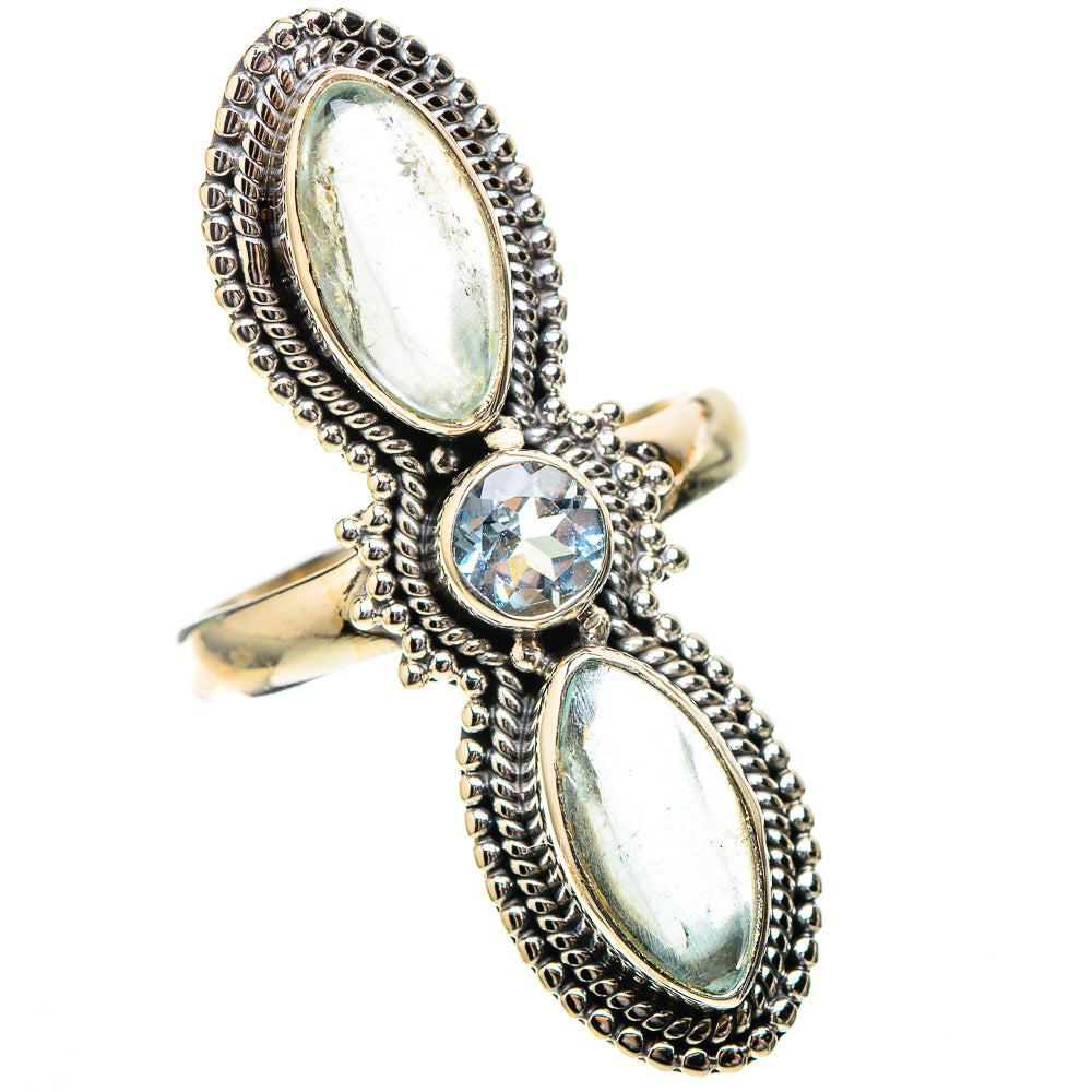 Sterling silver oval aquamarine and blue topaz style ring with round blue center stone