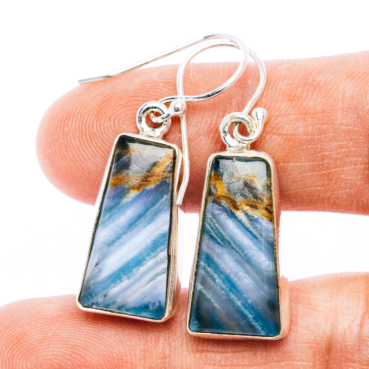 Rare Aquatine Lemurian Calcite Earrings 1 3/8" (.925 Sterling Silver)