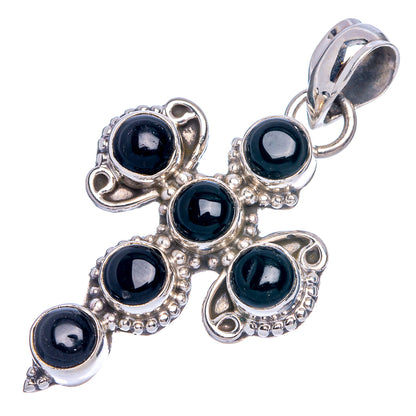 Black Onyx Cross Pendant 1 5/8" (925 Sterling Silver) P40274