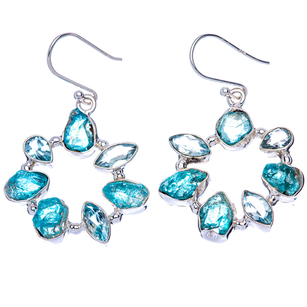 Sterling silver cluster earrings with mixed rough blue teardrop stones