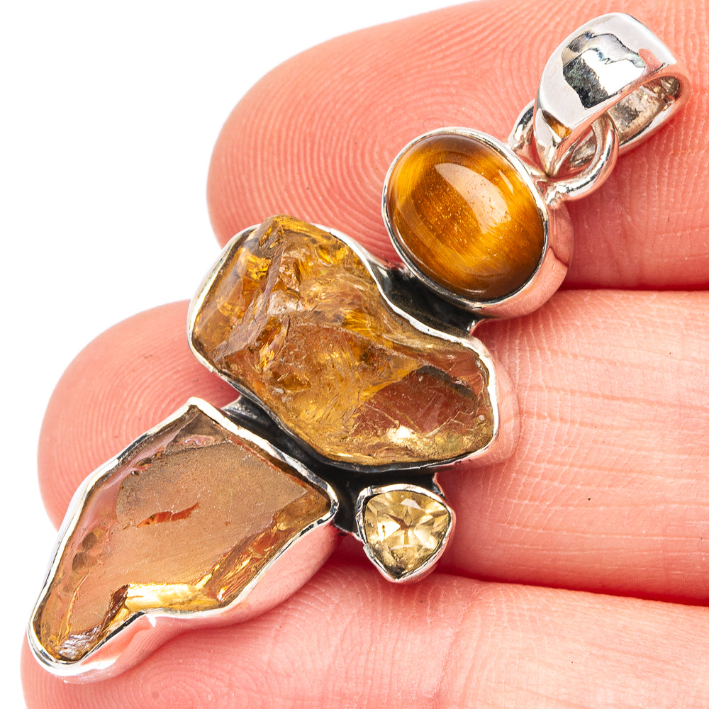 Citrine, Tiger Eye 925 Sterling Silver Pendant 1 3/4" (925 Sterling Silver) P43652