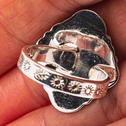 Exclusive Southwestern Style Hubei Turquoise Ring Size 8 Adjustable (.925 Sterling Silver)