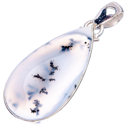Teardrop dendritic opal pendant with .925 sterling silver frame and loop bail