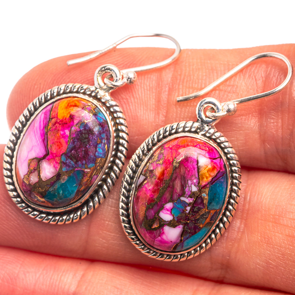 Kingman Pink Dahlia Turquoise Earrings 1 3/8" (925 Sterling Silver) E432397