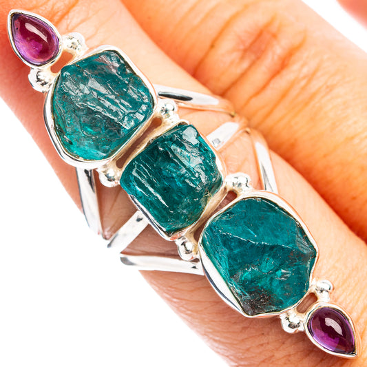 925 sterling silver ring with teal rectangle stones and deep purple marquise accents