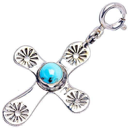Turquoise cross pendant in .925 sterling silver with bail loop and round blue center stone