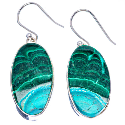 Premium Malachite In Chrysocolla Earrings 1 5/8" (.925 Sterling Silver)
