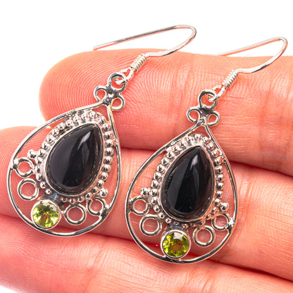 Premium Black Onyx, Peridot Earrings 1 5/8" (925 Sterling Silver) E432354