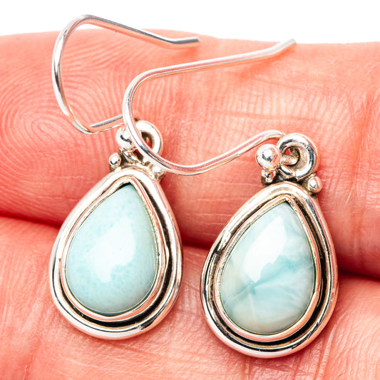 Larimar teardrop earrings in .925 sterling silver, drop cabochon with fishhook backs