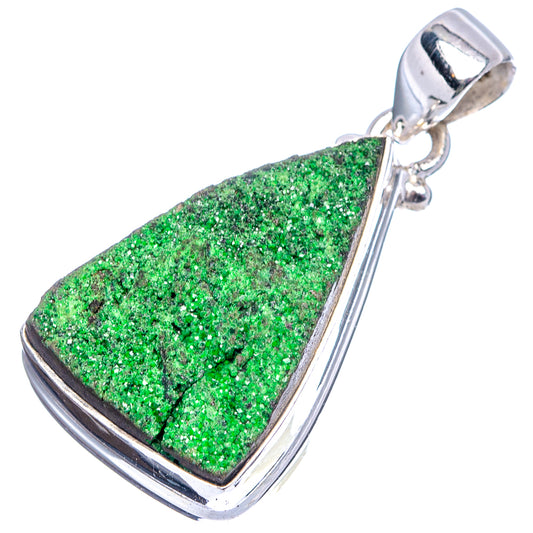Sterling silver pendant with rectangular green stone and loop bail, polished frame