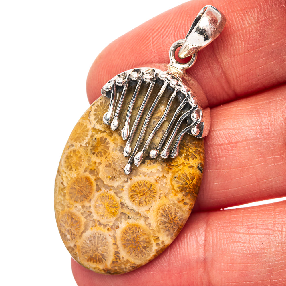 Fossil Coral Pendant 1 3/4" (.925 Sterling Silver)