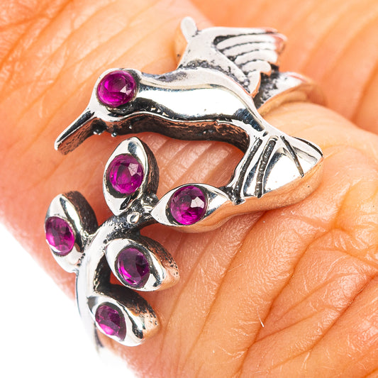 Sterling silver hummingbird ring with pink cubic zirconia stones, size 5.5
