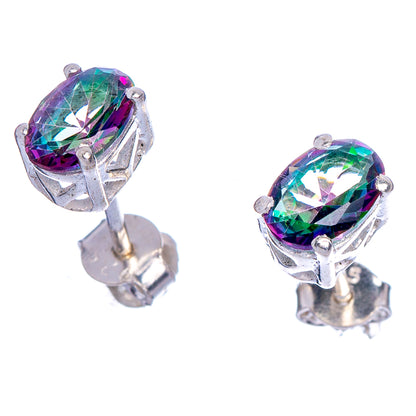 Faceted oval multicolor gemstone stud earring with silver post and back.
