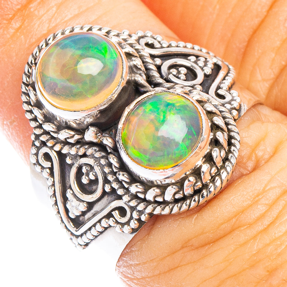 925 sterling silver opal ring, two oval cabochons with ornate filigree bezel