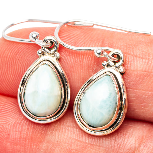 Larimar teardrop earrings in .925 sterling silver with drop dangle settings
