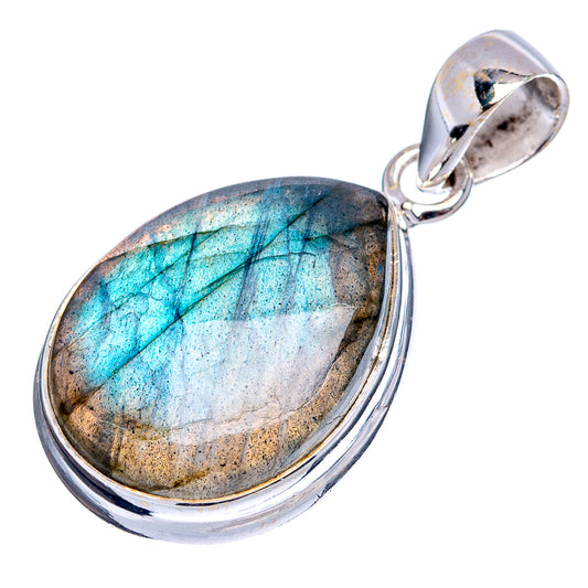 Sterling silver labradorite teardrop pendant with blue iridescent stone bezel
