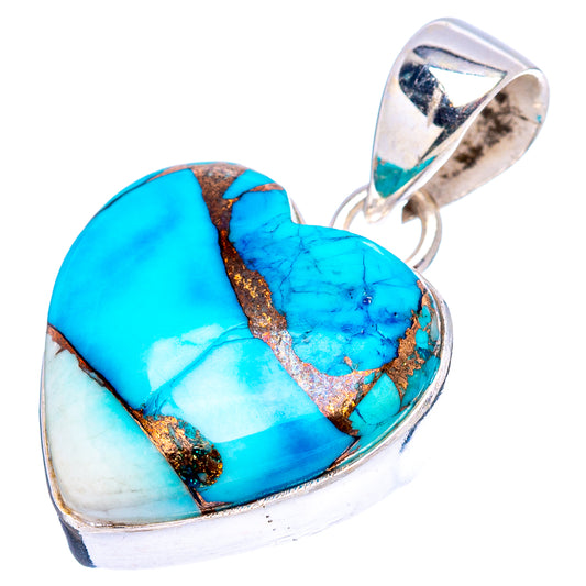Sterling silver heart pendant with blue turquoise inlay and gold-toned matrix