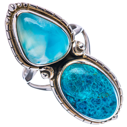 Sterling silver double oval stone ring, dark turquoise center stone with light blue top