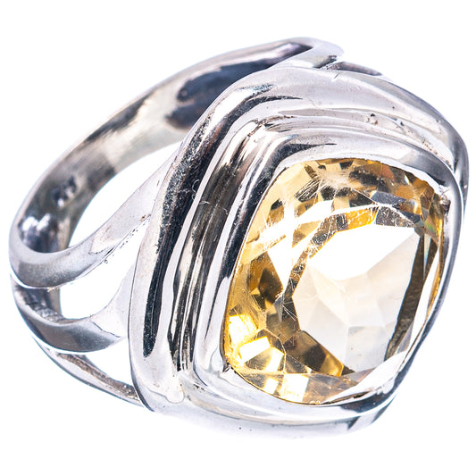 Sterling silver ring with oval yellow quartz, bezel halo setting, side profile view