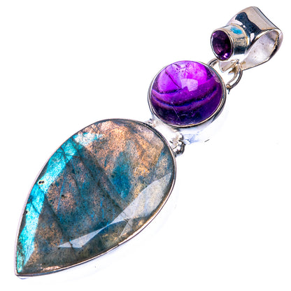 Labradorite, Amethyst 925 Sterling Silver Pendant 2"
